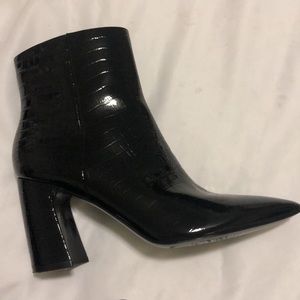 Marc Fisher black patent crocodile booties